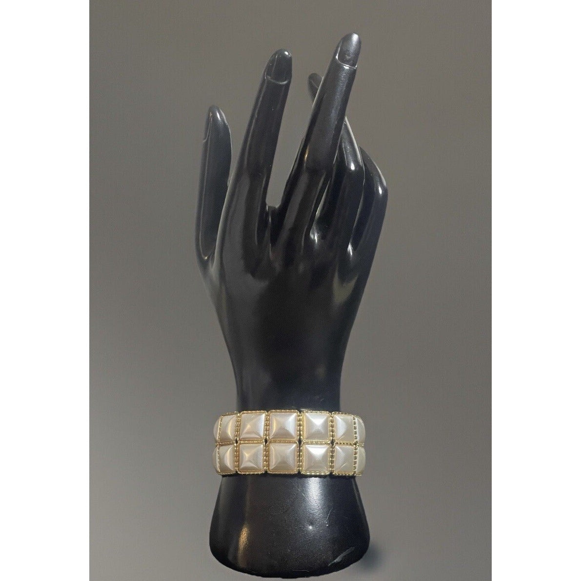 Vintage Retro Art Deco Faux MOP Panel Link Gold-tone Bracelet EUC Gorgeous