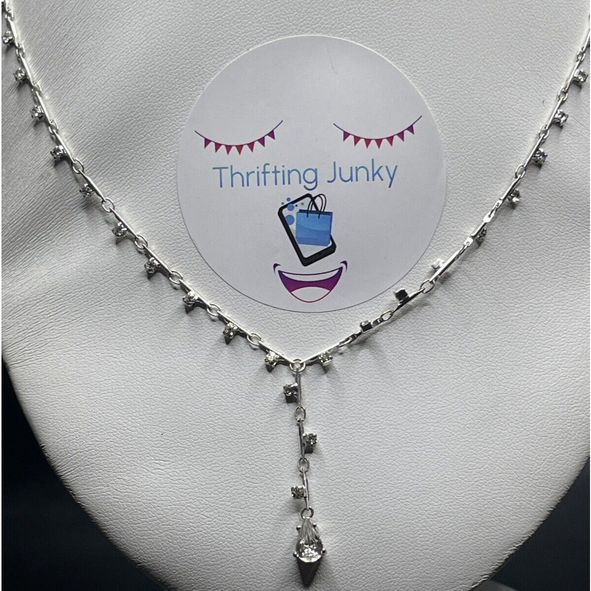 Monet Y Drop Crystal Clear Rhinestones 20” Necklace Signed EUC GORGEOUS