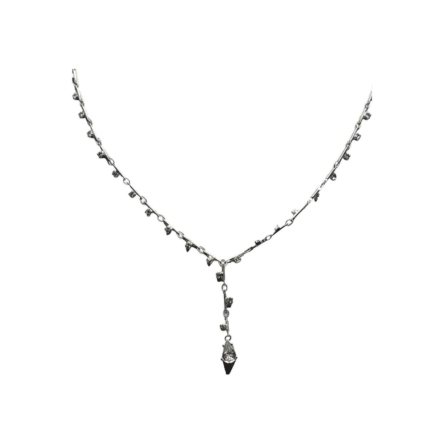 Monet Y Drop Crystal Clear Rhinestones 20” Necklace Signed EUC GORGEOUS