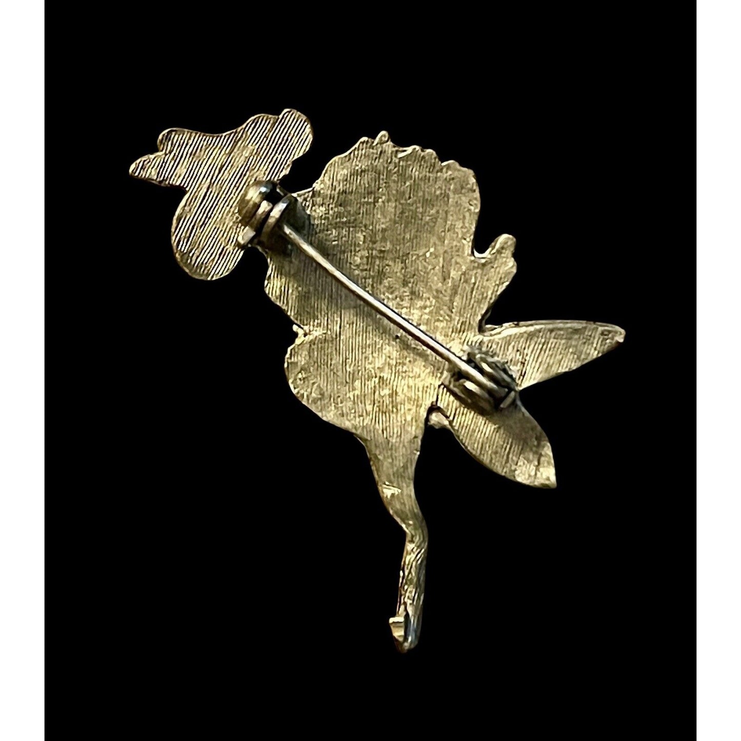 Vintage Retro Bumblebee On Flower Pewter 2" Brooch Signed MB Marjolein Bastin
