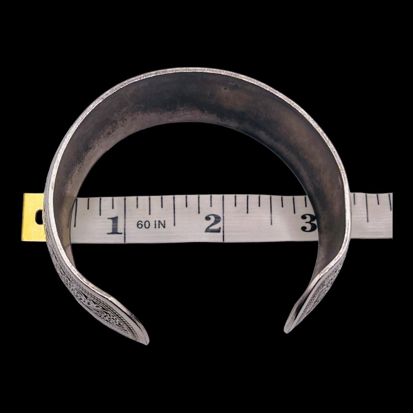 BOHO CHIC FLOWER DOUBLE ENGRAVING OPEN BANGLE CUFF SILVER BRACELET GORGEOUS VGUC