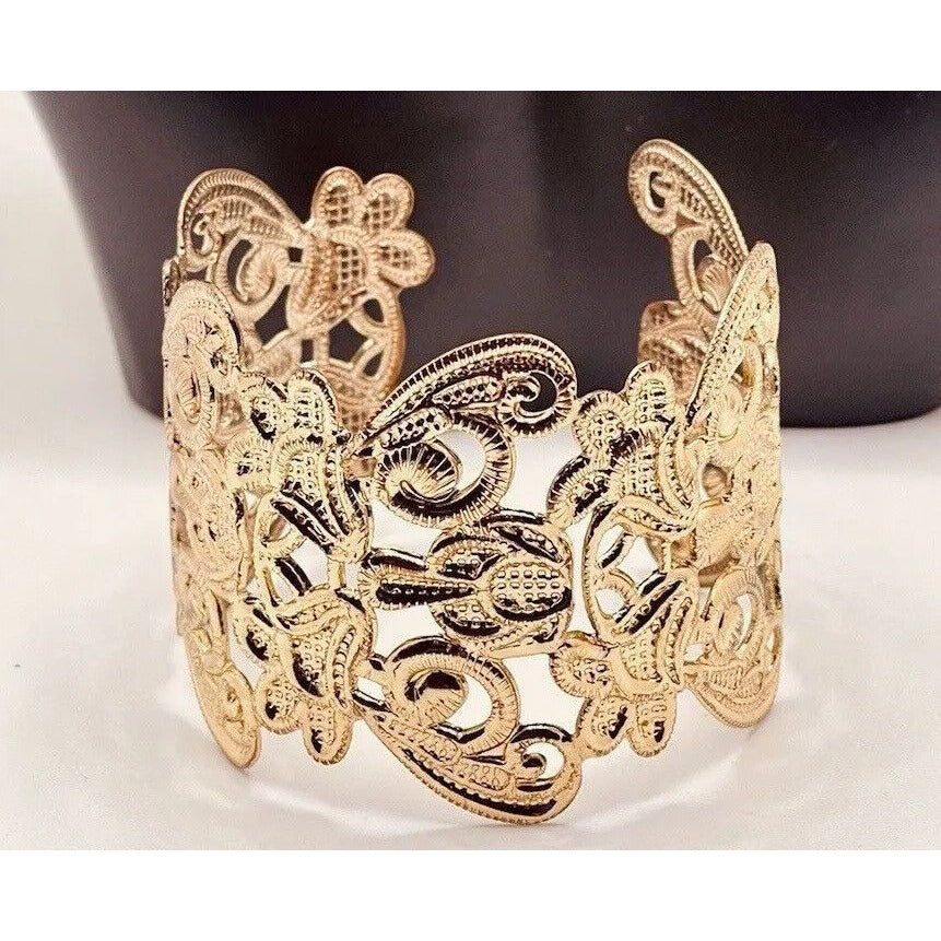 Lia Sophia Hollow Out Open Scroll Adjustable Cuff Gold-tone Bracelet GORGEOUS