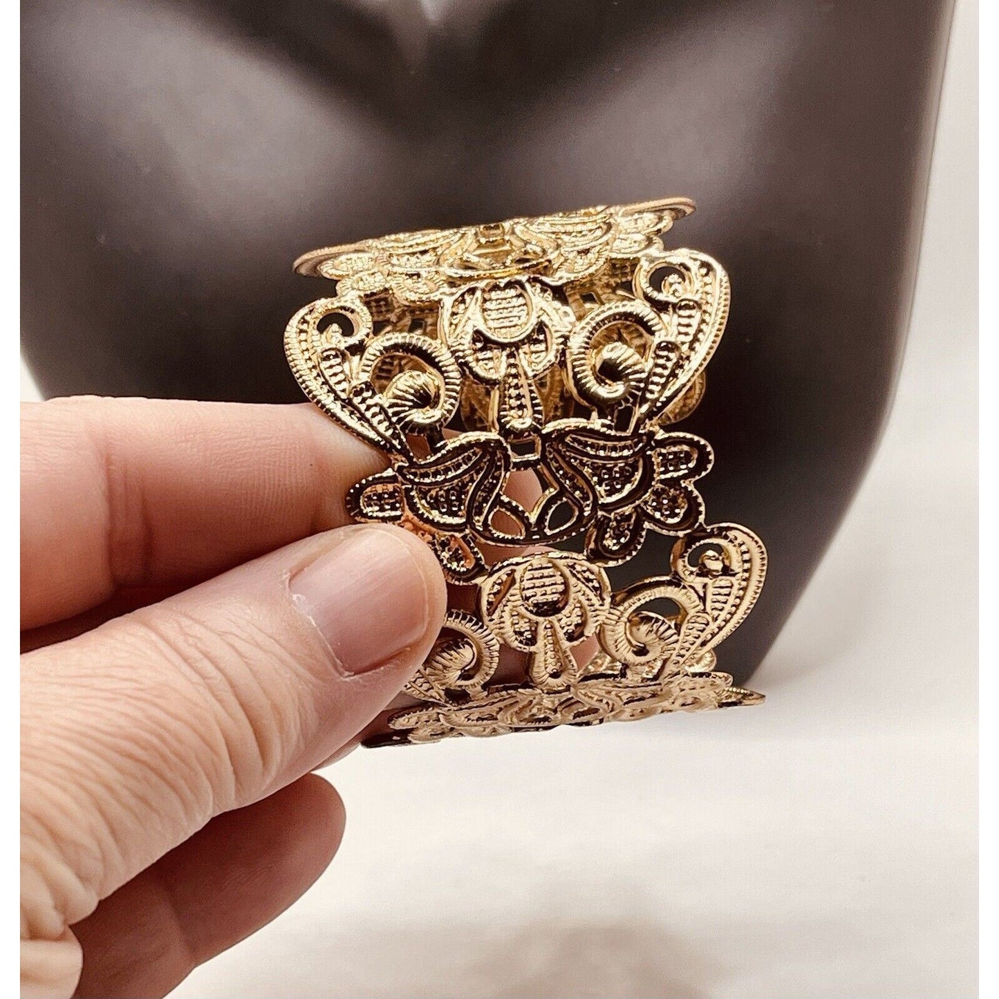 Lia Sophia Hollow Out Open Scroll Adjustable Cuff Gold-tone Bracelet GORGEOUS