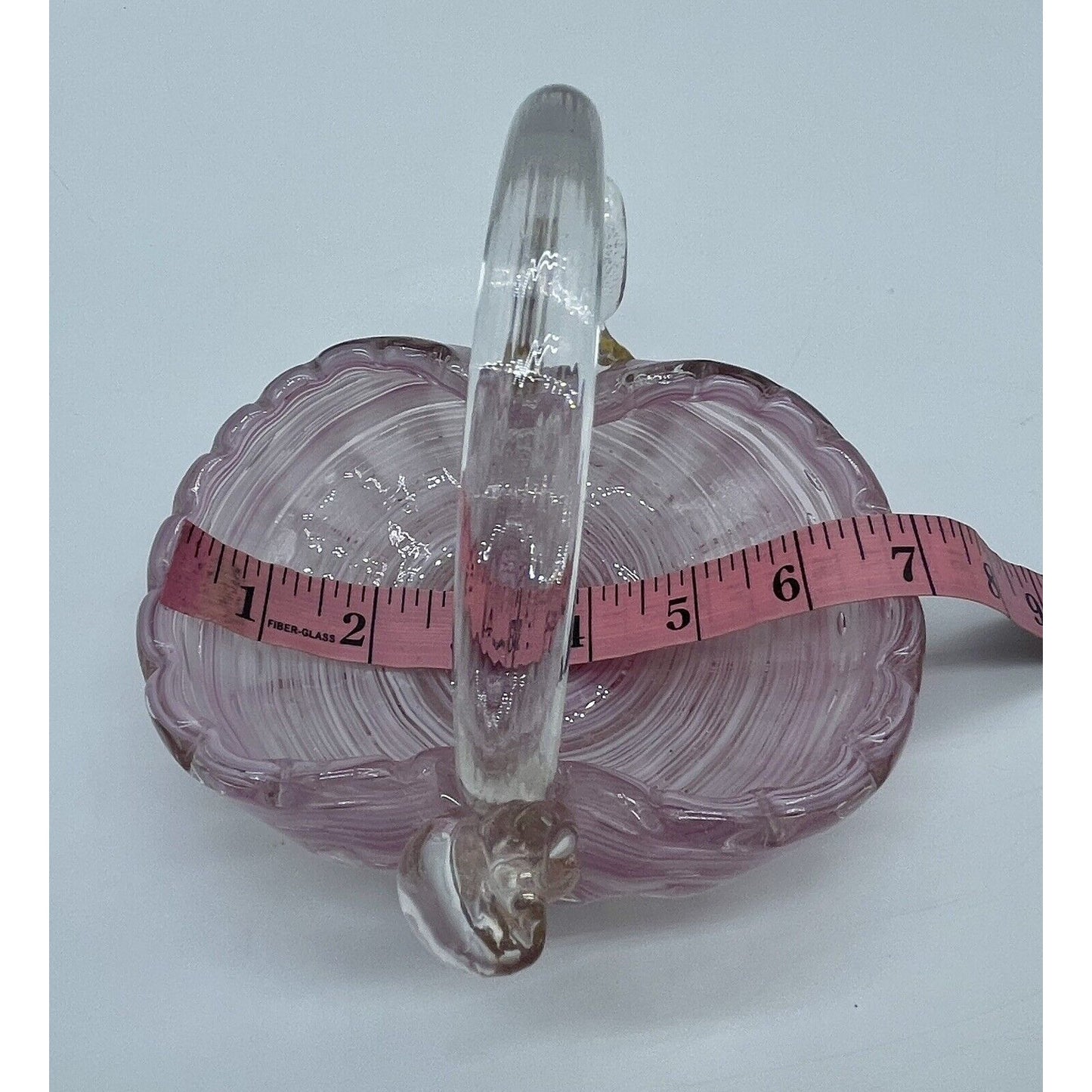 Vintage Murano Glass Basket Hand Blown With Clear Handle Pink Gold Flakes VGUC
