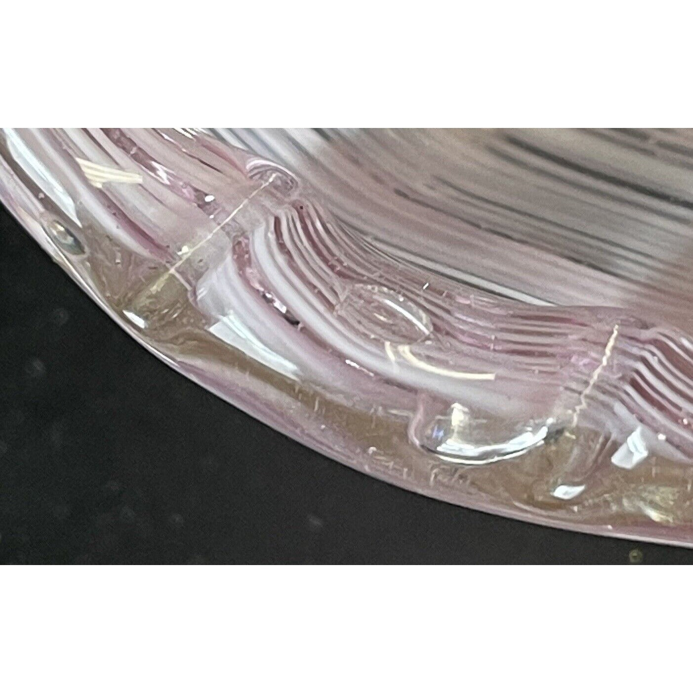 Vintage Murano Glass Basket Hand Blown With Clear Handle Pink Gold Flakes VGUC