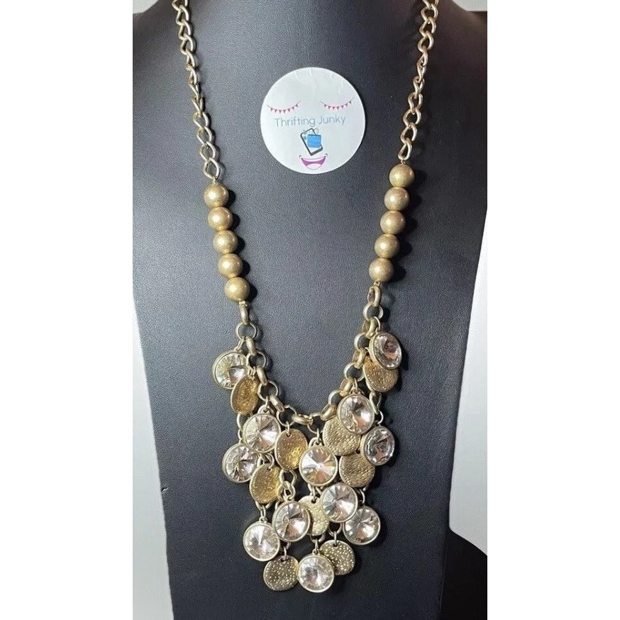 Chicos "Logan" Crystal Beaded Statement Gold-tone 30" Necklace EUC GORGEOUS