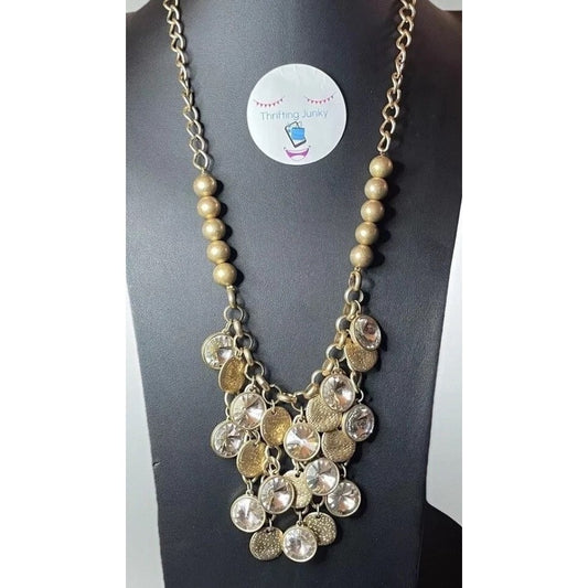Chicos "Logan" Crystal Beaded Statement Gold-tone 30" Necklace EUC GORGEOUS