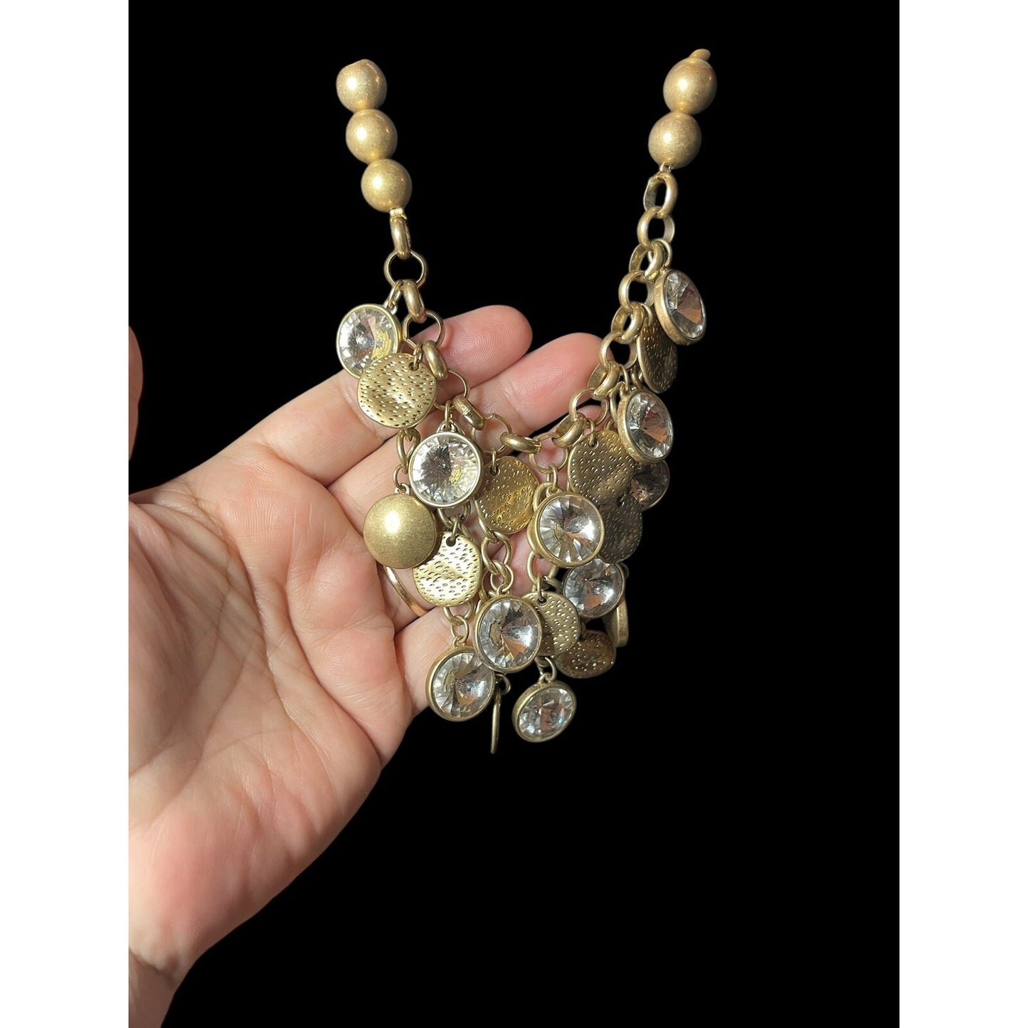 Chicos "Logan" Crystal Beaded Statement Gold-tone 30" Necklace EUC GORGEOUS