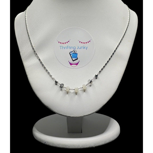 WHBM Gray & Silver Round Faceted Bead Crystals 18" Silver Necklace EUC GORGEOUS