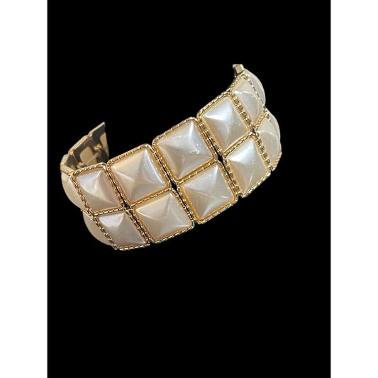 Vintage Retro Art Deco Faux MOP Panel Link Gold-tone Bracelet EUC Gorgeous