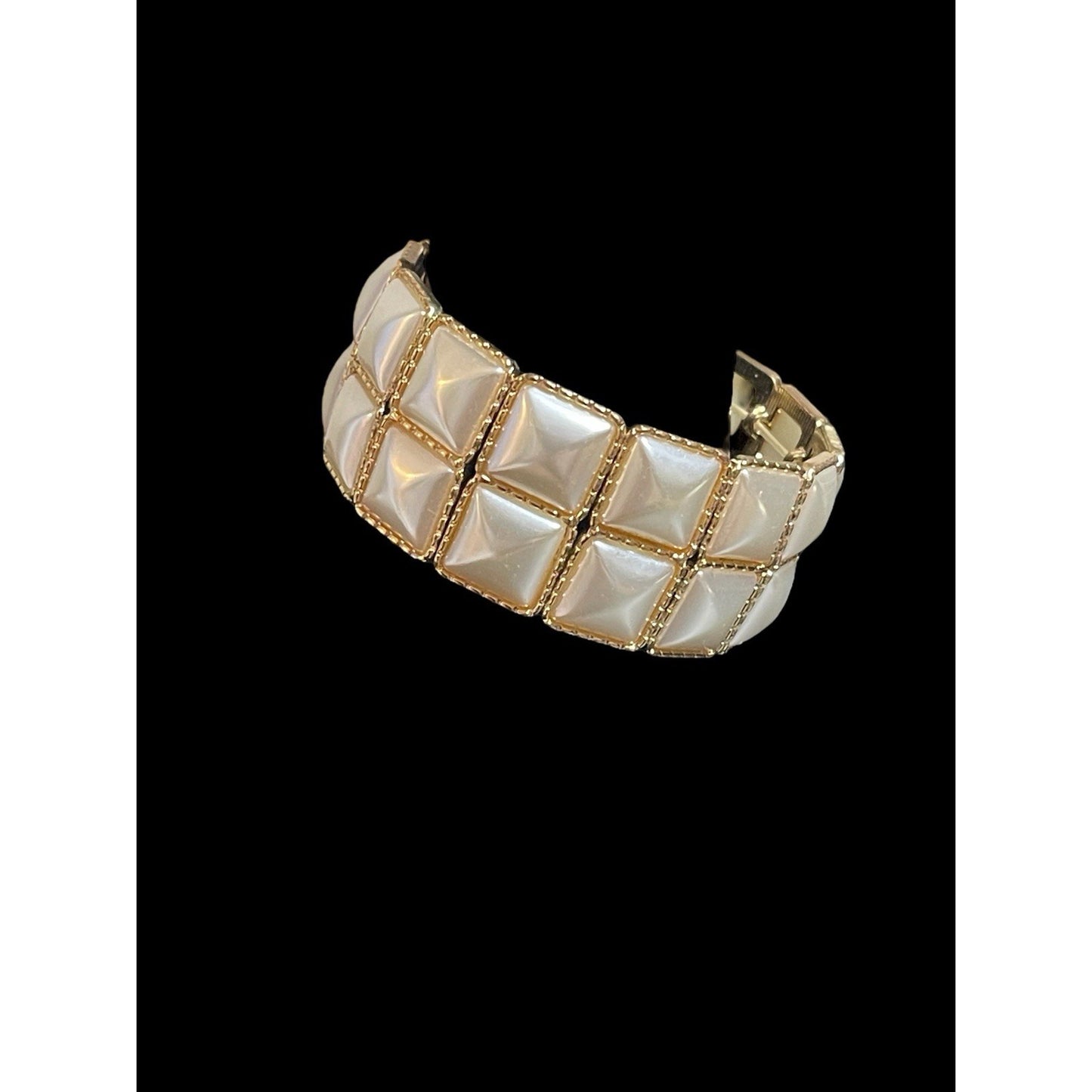 Vintage Retro Art Deco Faux MOP Panel Link Gold-tone Bracelet EUC Gorgeous