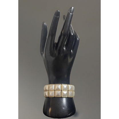 Vintage Retro Art Deco Faux MOP Panel Link Gold-tone Bracelet EUC Gorgeous