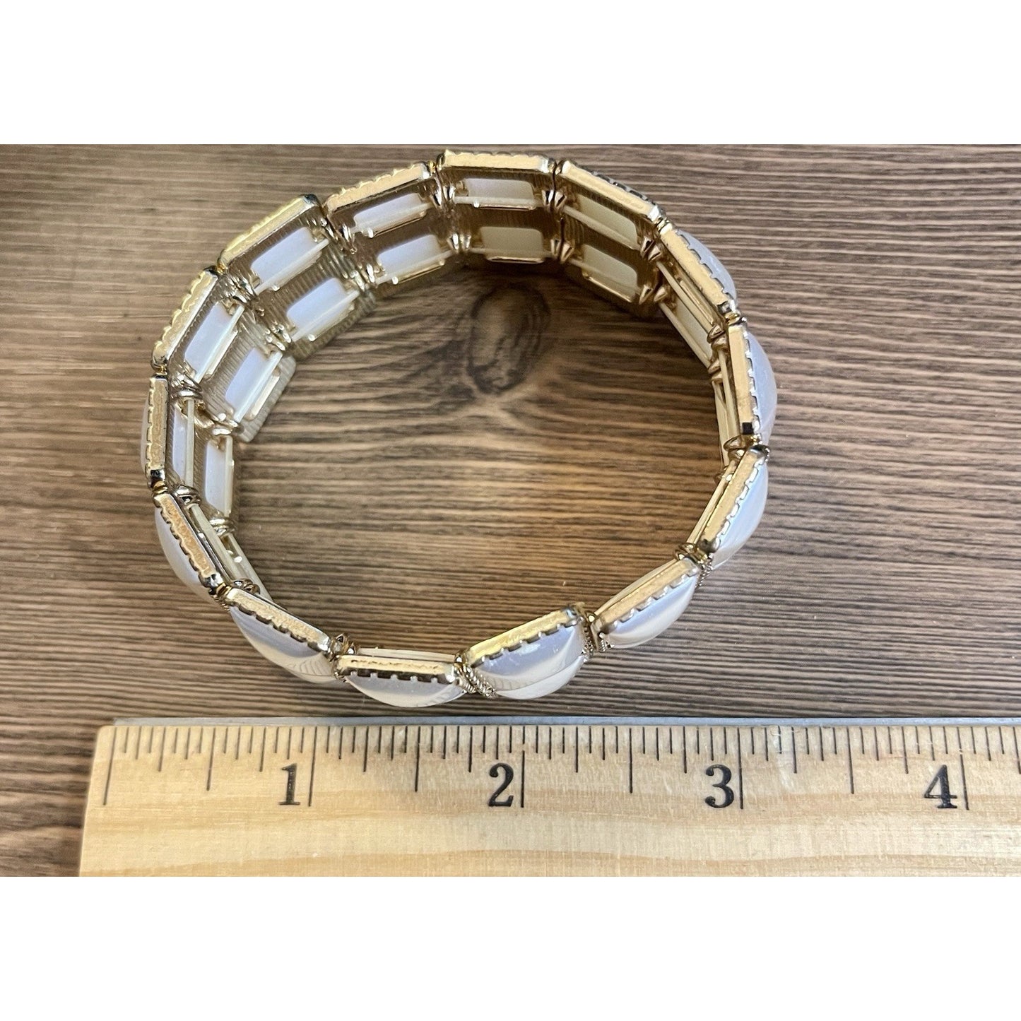 Vintage Retro Art Deco Faux MOP Panel Link Gold-tone Bracelet EUC Gorgeous