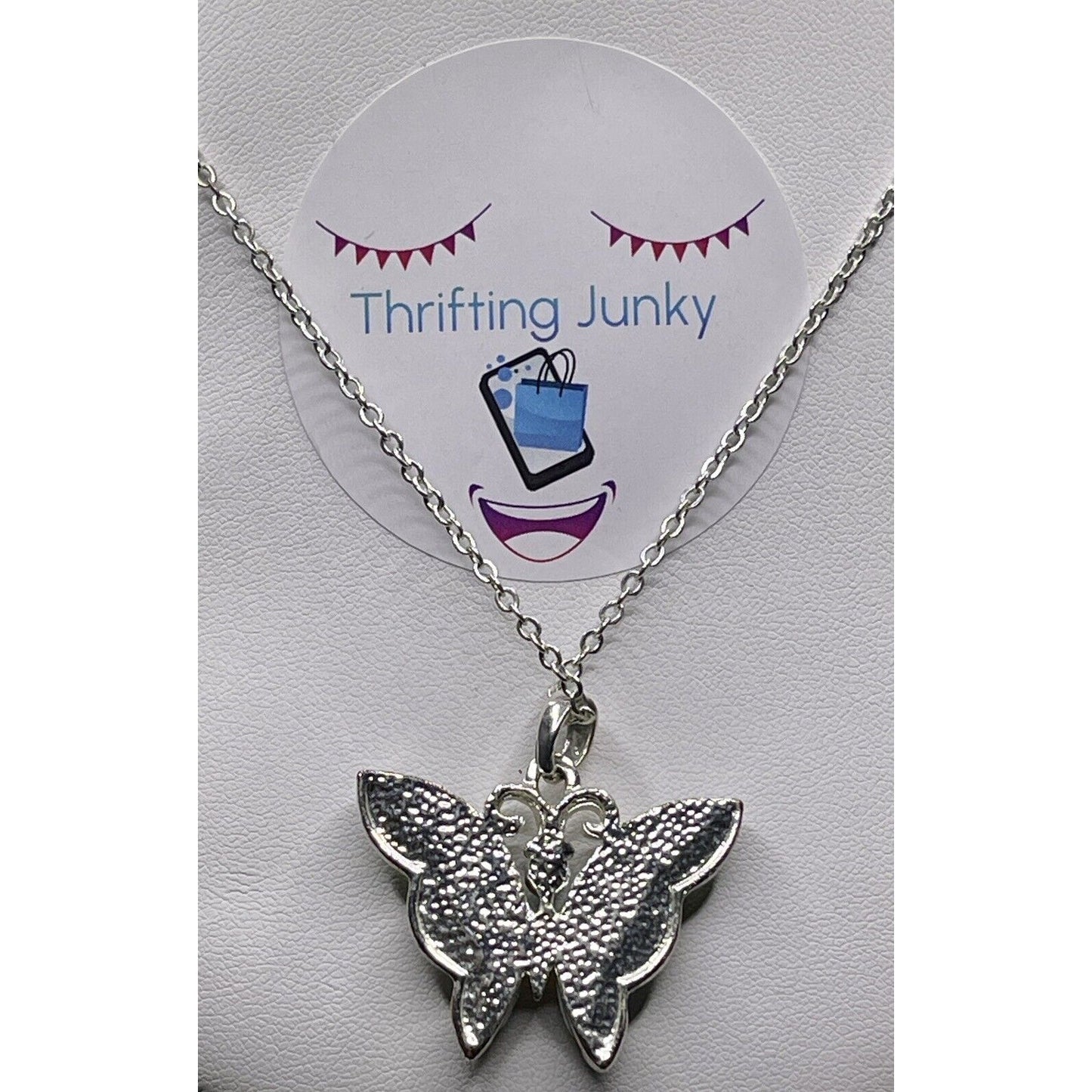 Lia Sophia Green Blue Crystals Butterfly Pendant Silver-tone 16” Necklace EUC