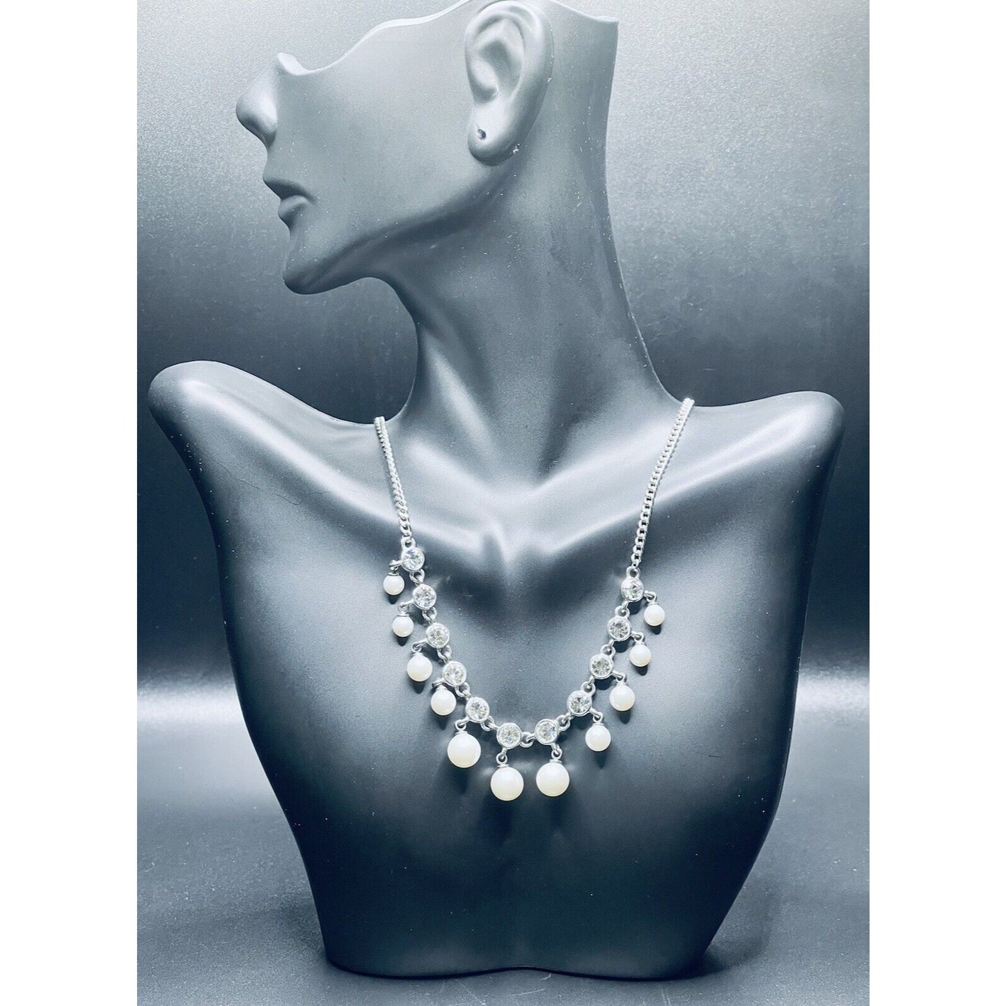Givenchy Swarovski Crystals Pearls Choker Silver 10" Necklace