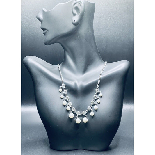 Givenchy Swarovski Crystals Pearls Choker Silver 10" Necklace