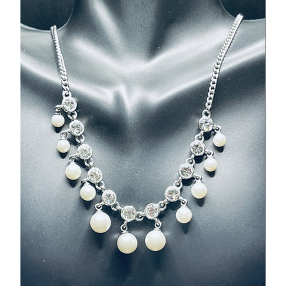 Givenchy Swarovski Crystals Pearls Choker Silver 10" Necklace