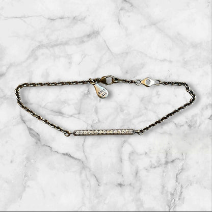 Vintage Retro Pandora ALE 925 Crystal Bar Child | Thin Wrist Silver 6" Bracelet