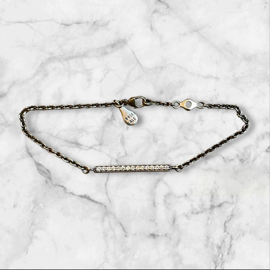Vintage Retro Pandora ALE 925 Crystal Bar Child | Thin Wrist Silver 6" Bracelet