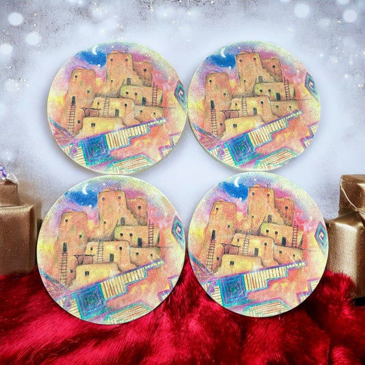 Vintage Retro Thirstystone Resources Sandstone Adobe Night Set of 4 Coasters EUC