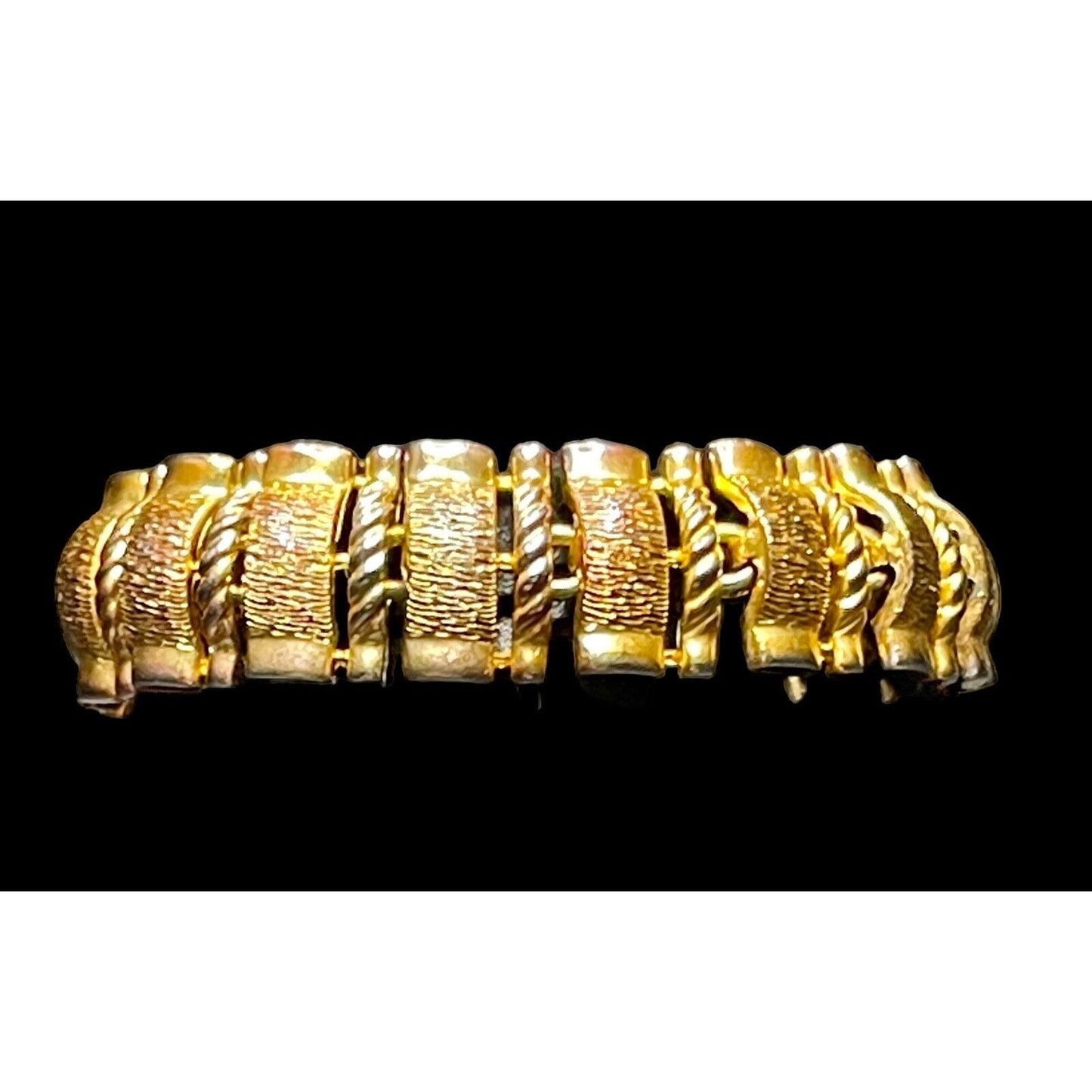 Vintage Multi-Tone Gold Plated Heavy Linked Panel 7" Bracelet GUC
