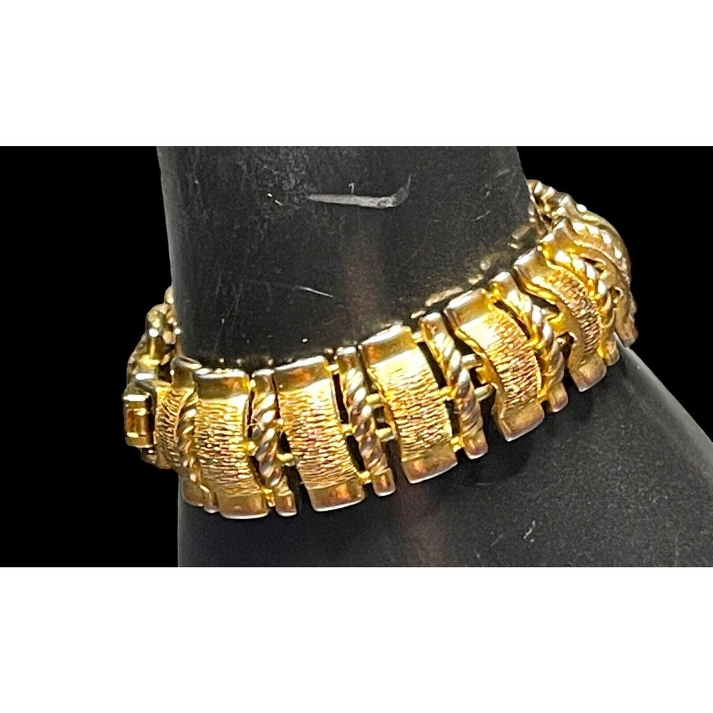 Vintage Multi-Tone Gold Plated Heavy Linked Panel 7" Bracelet GUC