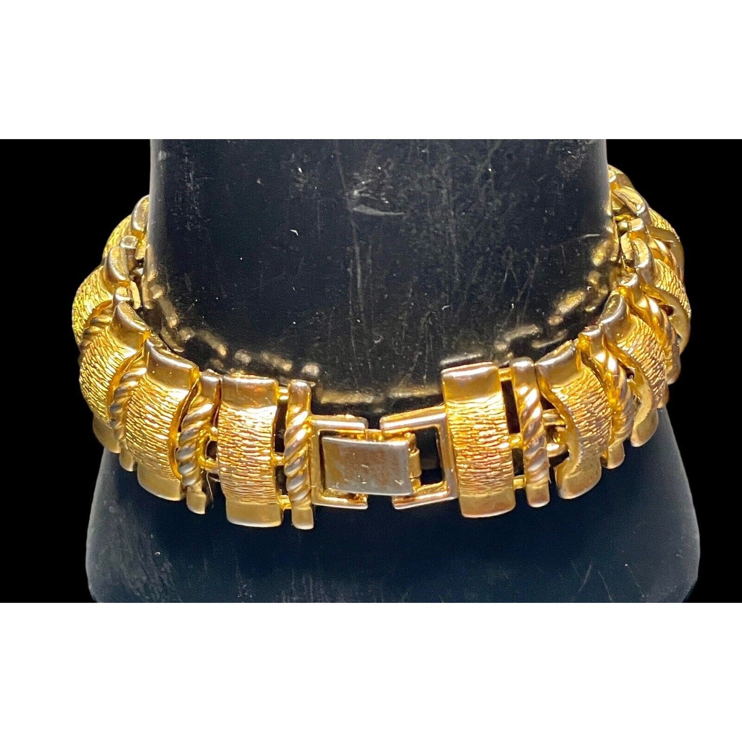 Vintage Multi-Tone Gold Plated Heavy Linked Panel 7" Bracelet GUC