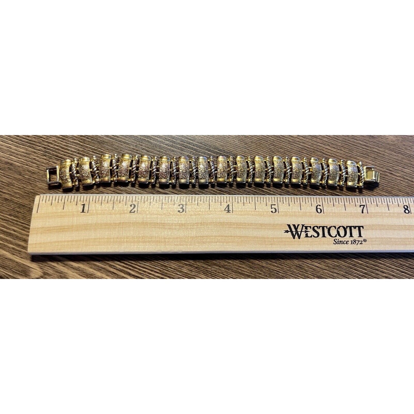 Vintage Multi-Tone Gold Plated Heavy Linked Panel 7" Bracelet GUC
