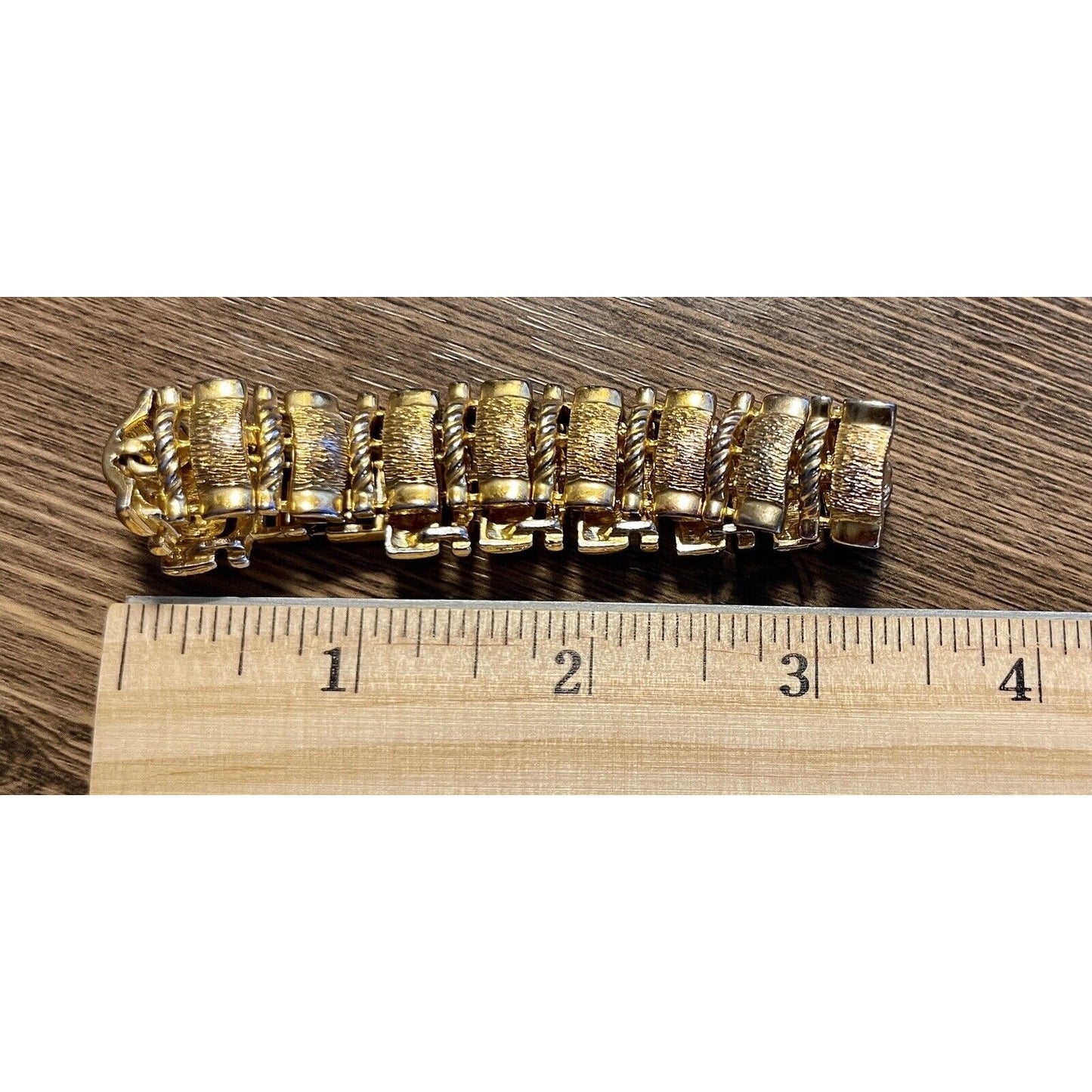 Vintage Multi-Tone Gold Plated Heavy Linked Panel 7" Bracelet GUC