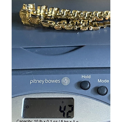 Vintage Multi-Tone Gold Plated Heavy Linked Panel 7" Bracelet GUC