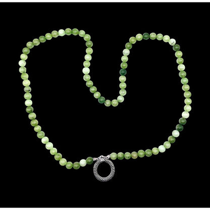 C Brand Green Jadeite Beaded Open  Circle Pendant 14" Silver-tone Necklace EUC