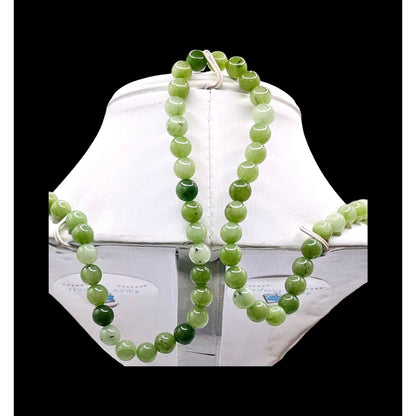 C Brand Green Jadeite Beaded Open  Circle Pendant 14" Silver-tone Necklace EUC