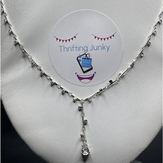 Monet Y Drop Crystal Clear Rhinestones 20” Necklace Signed EUC GORGEOUS