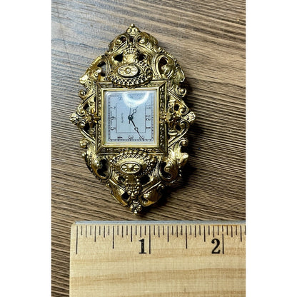 Vintage Intricate Gold Filigree Quartz Watch Brooch New Battery EUC Gorgeous