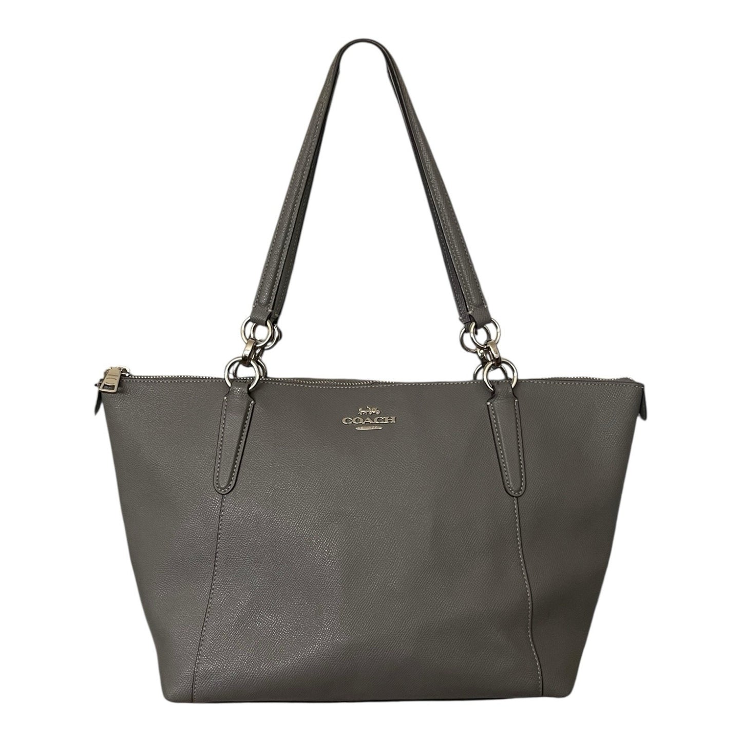 Coach Gray Ava Crossgrain Leather 9.5” Tote Bag Purse Gorgeous EUC