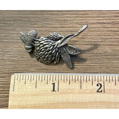 Vintage Retro Bumblebee On Flower Pewter 2" Brooch Signed MB Marjolein Bastin