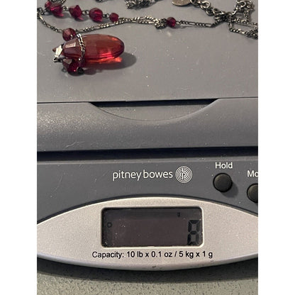 Robert Rose Y Drop Red Faceted Teardrop Pendant 24” Necklace VGUC Gorgeous