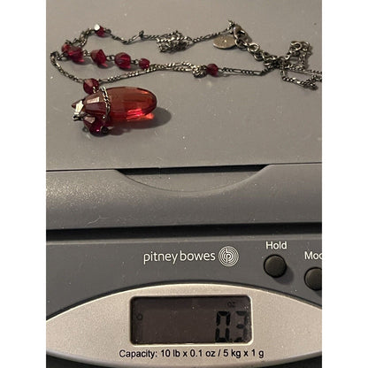 Robert Rose Y Drop Red Faceted Teardrop Pendant 24” Necklace VGUC Gorgeous