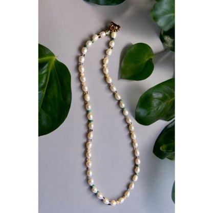Chan Luu Freshwater Beaded Pearls, Turquoise Gems, Crystals 17" Necklace EU