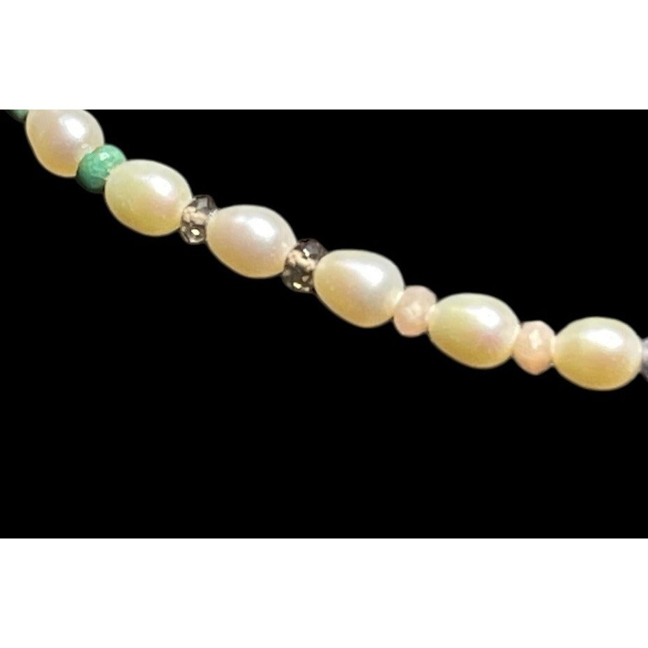 Chan Luu Freshwater Beaded Pearls, Turquoise Gems, Crystals 17" Necklace EU