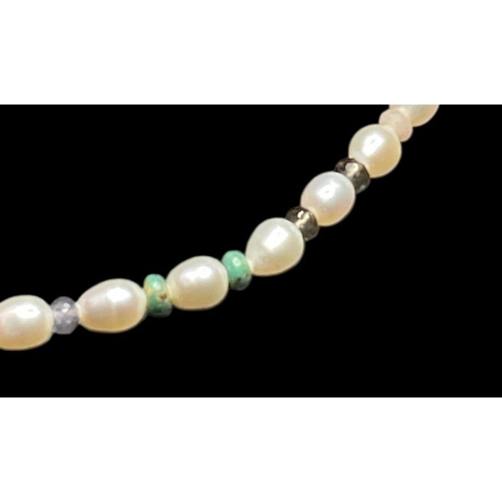 Chan Luu Freshwater Beaded Pearls, Turquoise Gems, Crystals 17" Necklace EU