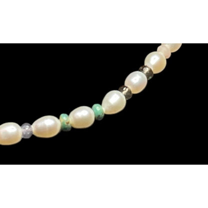Chan Luu Freshwater Beaded Pearls, Turquoise Gems, Crystals 17" Necklace EU