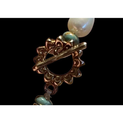 Chan Luu Freshwater Beaded Pearls, Turquoise Gems, Crystals 17" Necklace EU