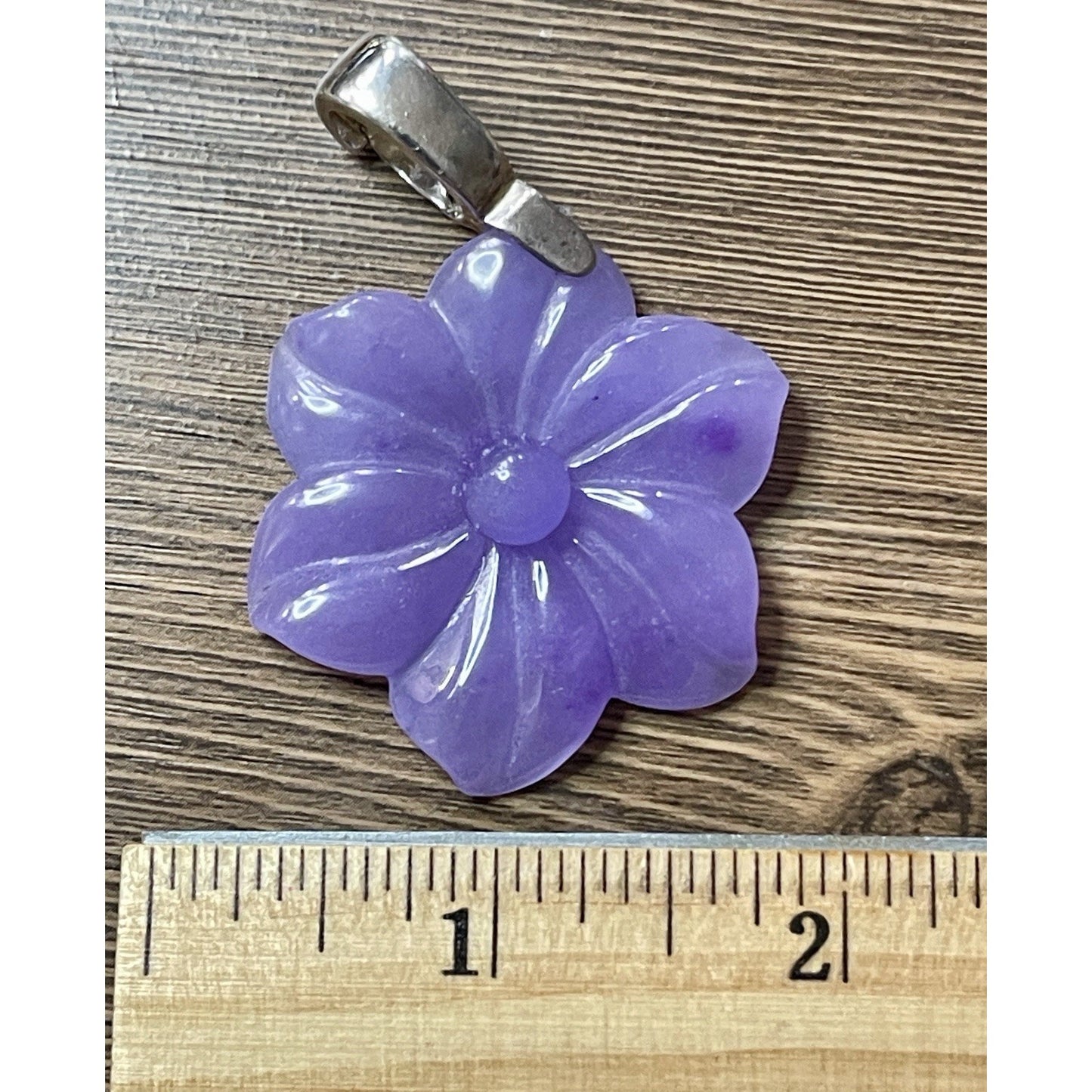 Vintage Retro Jadeite Large Flower 925 Sterling Clasp Lavender 2.5” Pendant EUC