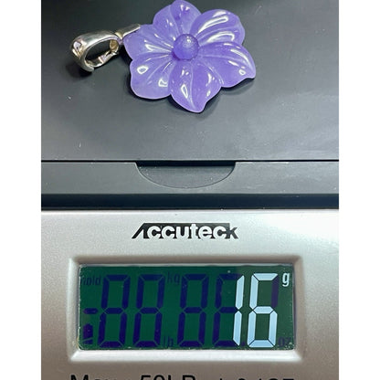 Vintage Retro Jadeite Large Flower 925 Sterling Clasp Lavender 2.5” Pendant EUC