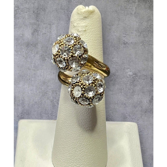 Vintage Cocktail Double Crystal Balls Gold-tone Size 6.5 Ring VGUC Gorgeous