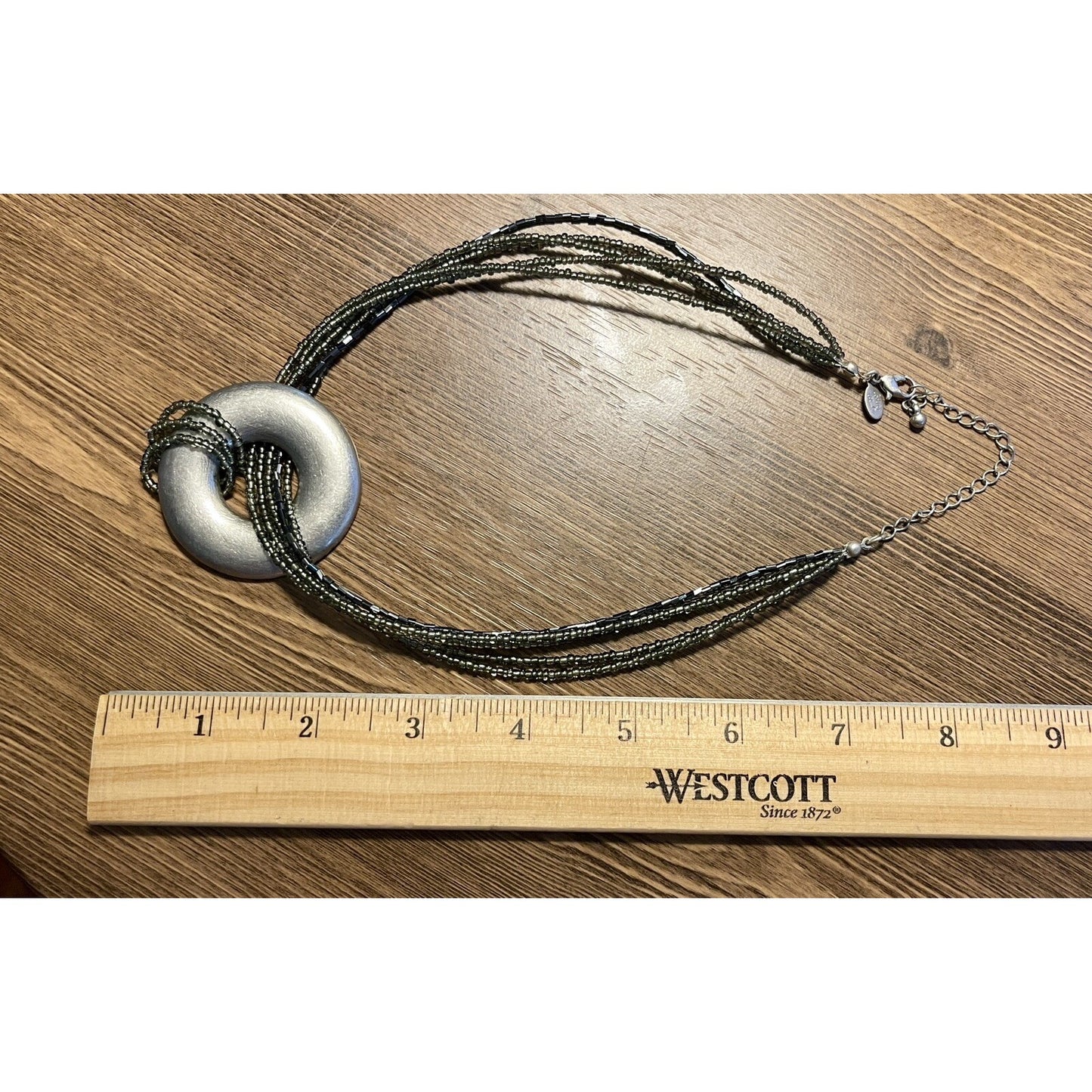 C1946 Donut Pendant Blue Gray Beaded 17" Silver-toned Necklace Gorgeous