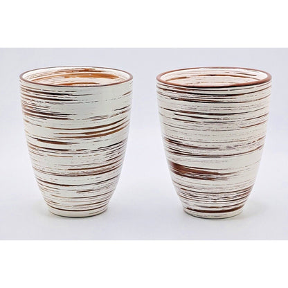 PIER 1 POTTERY TRAILING SLIP WHITE TERRACOTTA Tea Wine Glasses 3.5”T QTY: 2 EUC