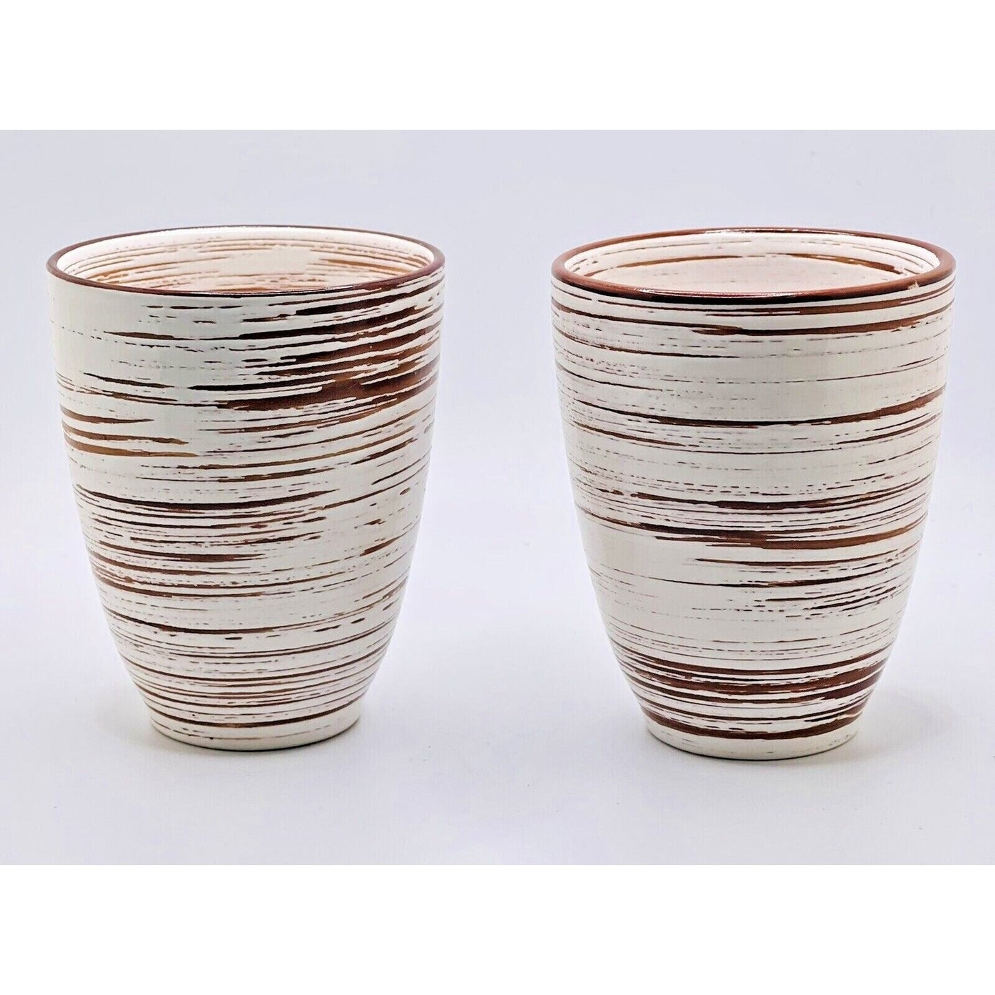 PIER 1 POTTERY TRAILING SLIP WHITE TERRACOTTA Tea Wine Glasses 3.5”T QTY: 2 EUC