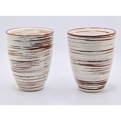 PIER 1 POTTERY TRAILING SLIP WHITE TERRACOTTA Tea Wine Glasses 3.5”T QTY: 2 EUC